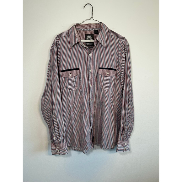 Men's English Laundry XL Red White Blue Striped Casual Button Down Shirt - Picture 1 of 15